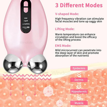 Aparatologia masajeadora facial antiarrugas con EMS.        Facial Massager Roller , Skin Rejuvenation Anti-Wrinkle