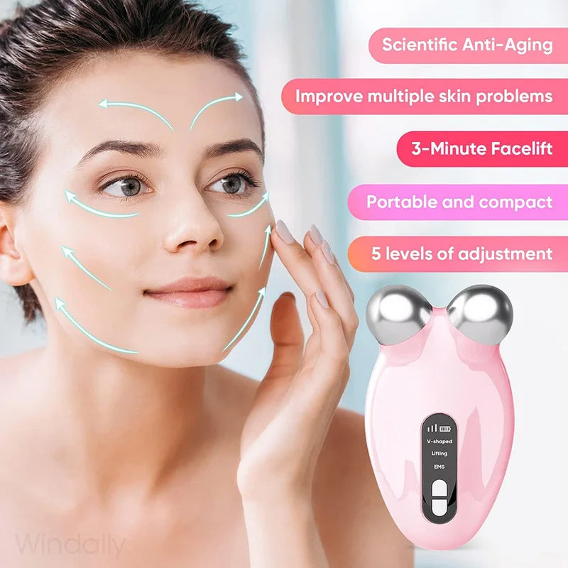 Aparatologia masajeadora facial antiarrugas con EMS.        Facial Massager Roller , Skin Rejuvenation Anti-Wrinkle